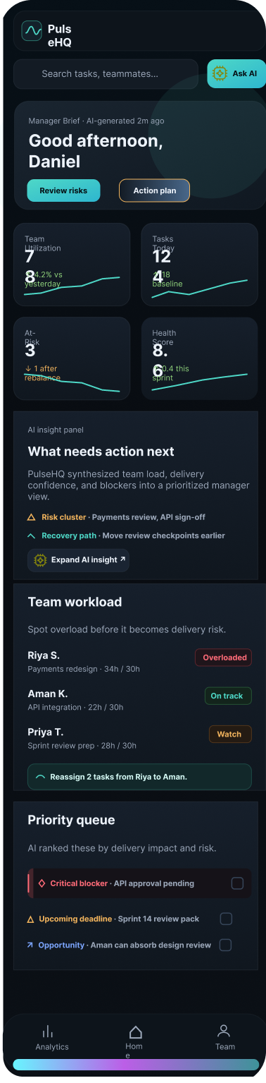 PulseHQ Dashboard Home
